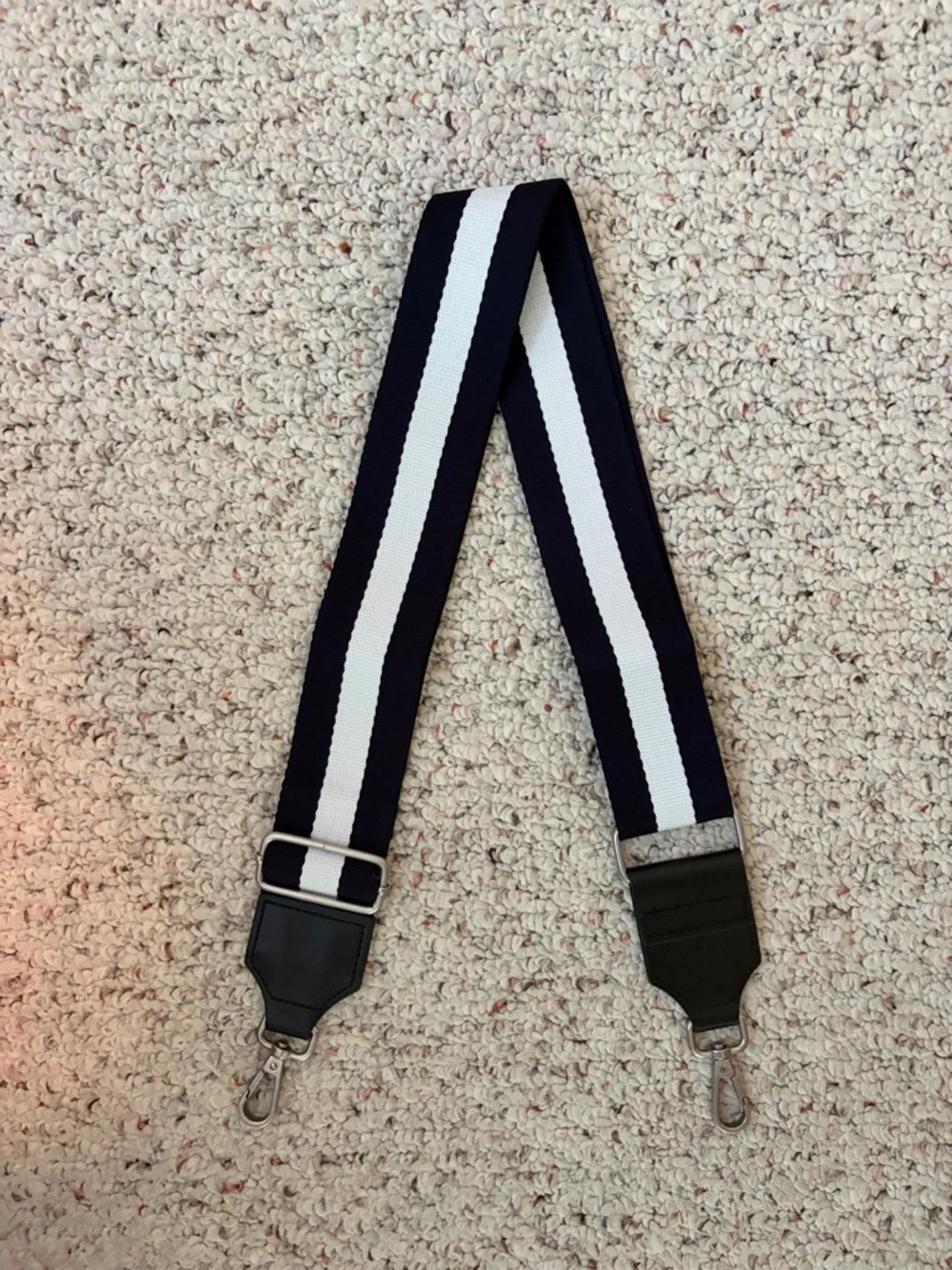 Adjustable Black and White Stripe Crossbody Bag Strap
